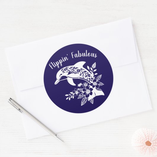 Hawaiian Dolphin Flippin Fabulous-Blue Ronde Sticker (Envelop)