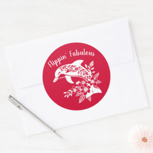 Hawaiian Dolphin Flippin Fabulous-Cherry Red Ronde Sticker
