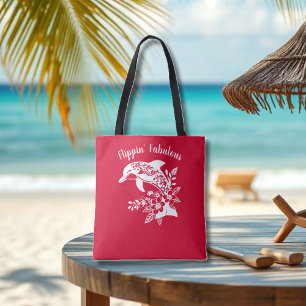 Hawaiian Dolphin-Flippin' Fabulous-Cherry Red Tote Bag