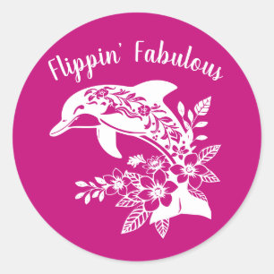 Hawaiian Dolphin Flippin Fabulous-Pink Ronde Sticker