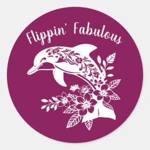 Hawaiian Dolphin Flippin Fabulous-Wine Color Ronde Sticker
