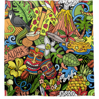 Hawaiian doodles: kleurrijke, naadloze cartoon pat douchegordijn