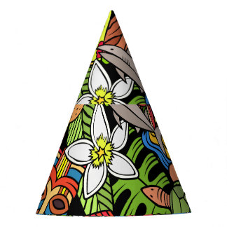 Hawaiian doodles: kleurrijke, naadloze cartoon pat feesthoedjes