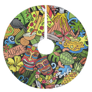 Hawaiian doodles: kleurrijke, naadloze cartoon pat kerstboom rok