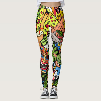 Hawaiian doodles: kleurrijke, naadloze cartoon pat leggings