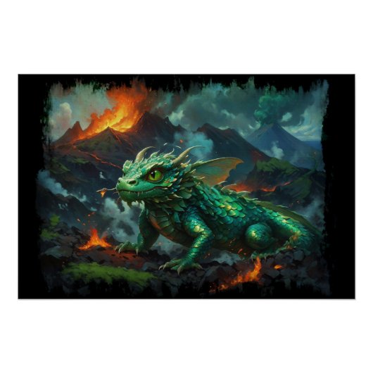 Hawaiian Dragon Warming Zelf op Lava Perfect Poster (Voorkant)