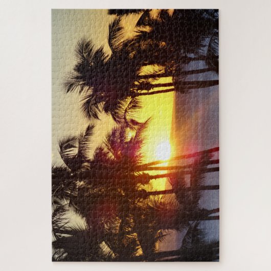 Hawaiian Exotic Beach Palm Trees Sunset Schilderac Legpuzzel (Verticaal)