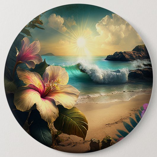 Hawaiian Exotic Flowers Button (Voorkant)