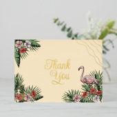 Hawaiian Flamingo & Hibiscus Geel Goud Bedankt Folie Uitnodiging (Staand Voorkant)