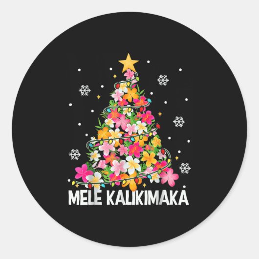 Hawaiian Floral Christmas Tree Mele Kalikimaka Tro Ronde Sticker (Voorkant)