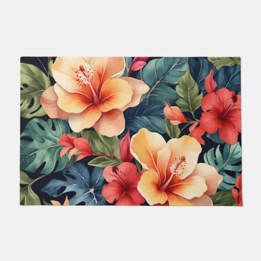 Hawaiian Floral Doormat - Hibiscus Flowers Deurmat (Voorkant)