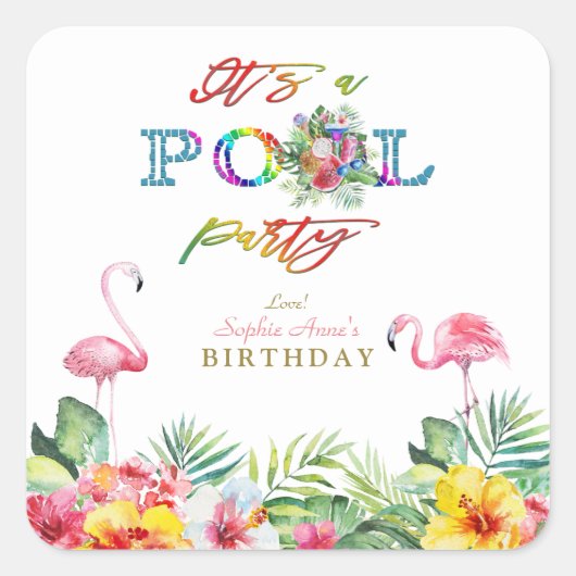 Hawaiian Floral Fruits Birds Pool Birthday Vierkante Sticker (Voorkant)