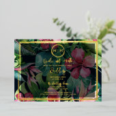 Hawaiian Floral Greenery Paradise Gold Wedding Folie Uitnodiging (Staand Voorkant)