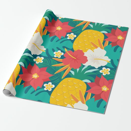 Hawaiian Floral Kerstmis Cadeaupapier (Uitgerold)