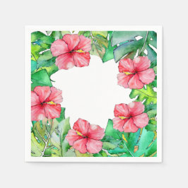 Hawaiian Floral roze Hibiscus Tropische bladeren Servet