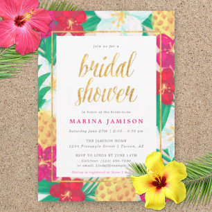 Hawaiian Floral Tropical Bridal Shower Invitations Kaart
