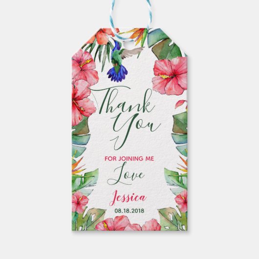 Hawaiian Floral Waterverf Dank u Cadeaulabel (Voorkant)