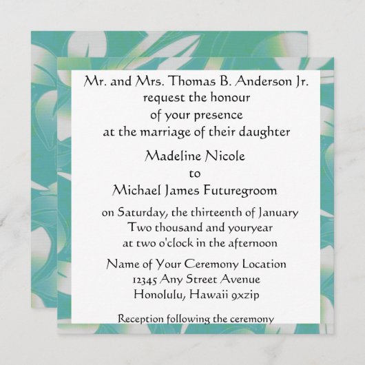 Hawaiian Floral Wedding Kaart (Voorkant / Achterkant)