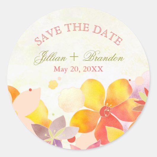 Hawaiian Floral Wedding Save the Date Ronde Sticker (Voorkant)