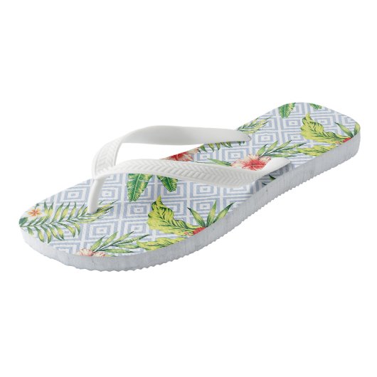 Hawaiian Flower Pattern Pastel Blue Geometric Patc Teenslippers (Schuin)