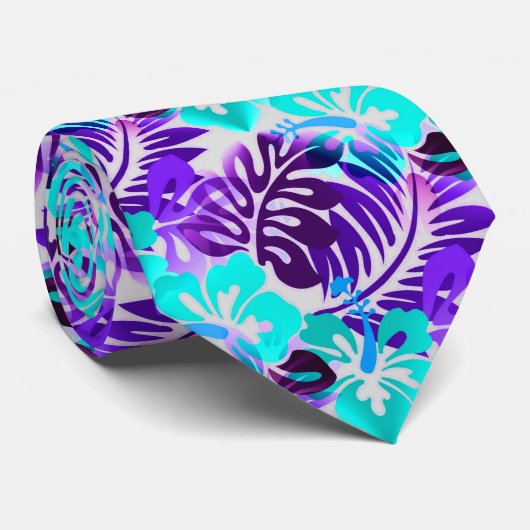 Hawaiian Flowered Pattern Blue Violet Stropdas (Opgerold)