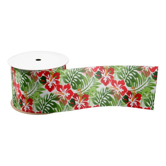 Hawaiian Flowered Pattern Tropical Beach Kerstmis Satijnen Lint (Spoel)
