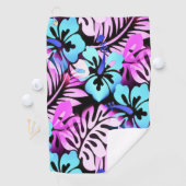 Hawaiian Flowered Pattern Tropical Pink Aqua Blue Golfhanddoek (Insitu)