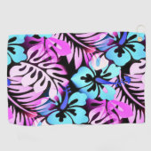 Hawaiian Flowered Pattern Tropical Pink Aqua Blue Golfhanddoek (Horizontaal)