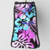Hawaiian Flowered Pattern Tropical Pink Aqua Blue Golfheadcover (Draai 90)