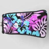 Hawaiian Flowered Pattern Tropical Pink Aqua Blue Golfheadcover (Voorkant)