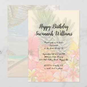 Hawaiian Flowers Ananas Verjaardagsfeest Uitnodige Kaart