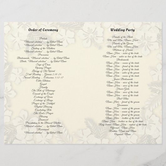 Hawaiian Flowers Big Wedding Ceremony Program (Achterkant)