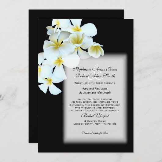 Hawaiian Flowers Custom Black Wedding Invite Kaart (Voorkant / Achterkant)