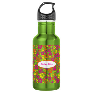 Hawaiian Flowers Cute Kinder Water Flacon met naam Waterfles