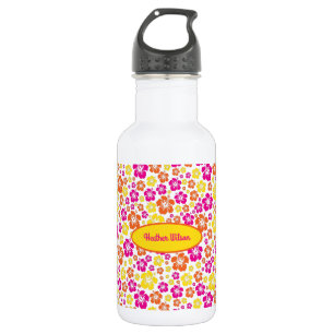 Hawaiian Flowers Cute Kinder Water Flacon met naam Waterfles