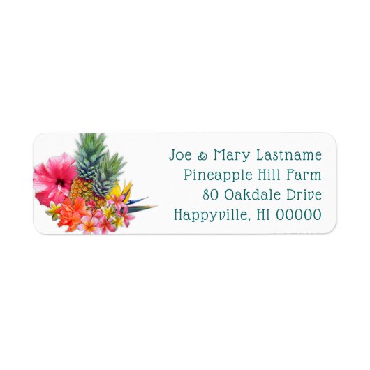 Hawaiian Flowers Pineapple Return Address Labels (Voorkant)
