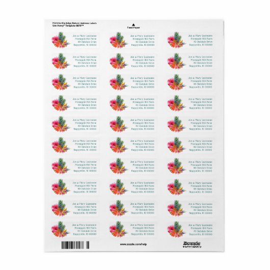 Hawaiian Flowers Pineapple Return Address Labels (Full Sheet)