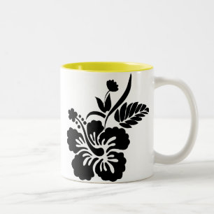 Hawaiian Flowers Silhouette Tweekleurige Koffiemok