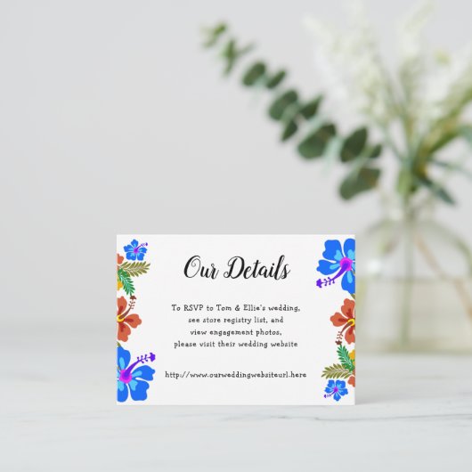 Hawaiian Flowers Wedding Details Enclosure Kaarten (Staand voorkant)