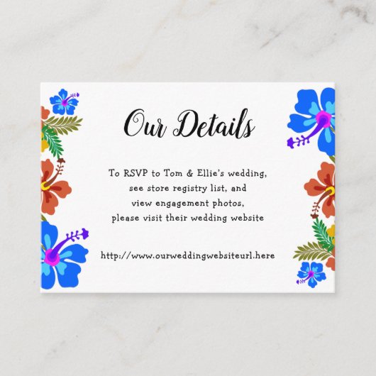 Hawaiian Flowers Wedding Details Enclosure Kaarten (Voorkant)
