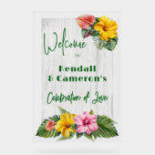 Hawaiian Flowers Wedding Welkom Acryl Bord (Voorkant)