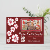 Hawaiian foto rode hibiscus kerstkaarten feestdagenkaart (Staand voorkant)