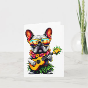 Hawaiian French Bulldog &amp; Pineapple Ukulele Su Kaart