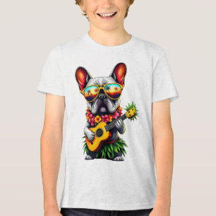 Hawaiian French Bulldog &amp; Pineapple Ukulele Su Tri-Blend Shirt
