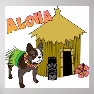 Hawaiian French Bulldog Hula Tiki Posters
