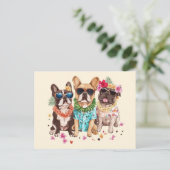 Hawaiian French Bulldogs Flower Lei Briefkaart (Staand voorkant)
