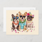 Hawaiian French Bulldogs Flower Lei Briefkaart (Voorkant / Achterkant)