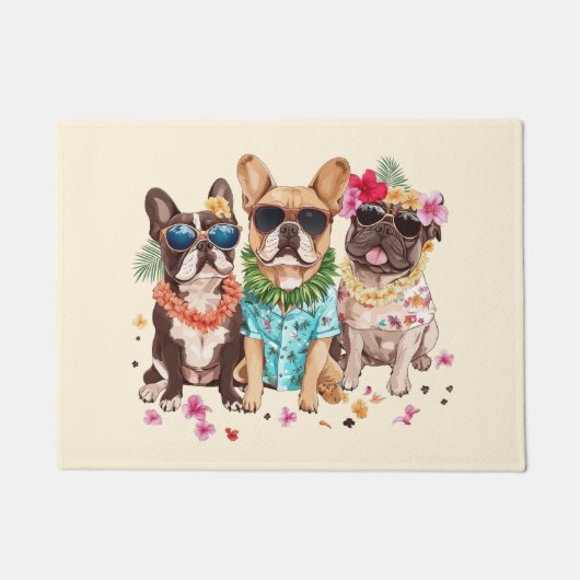 Hawaiian French Bulldogs Flower Lei Deurmat (Voorkant)