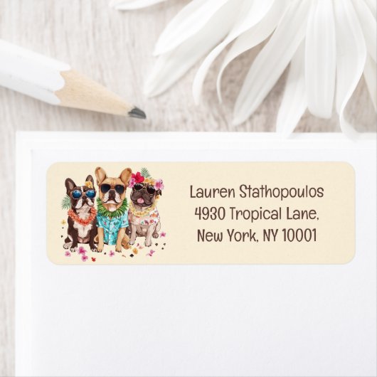 Hawaiian French Bulldogs Flower Lei Etiket (Insitu)