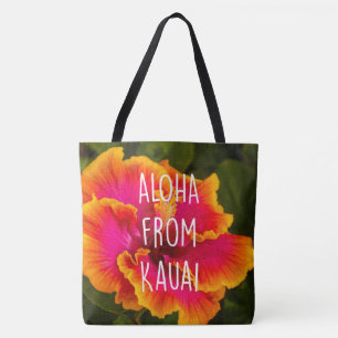 Hawaiian Fuchsia Hibiscus Reversible Beach Bag Tote Bag